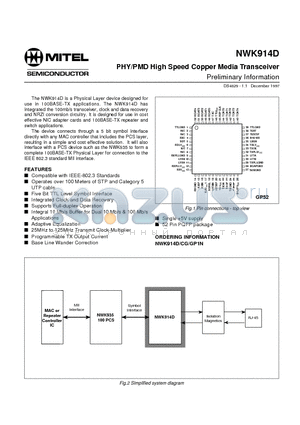 NWK914CG datasheet - PHY/PMD High Speed Copper Media Transceiver