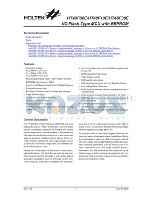 HT48F10E datasheet - I/O Flash Type MCU with EEPROM