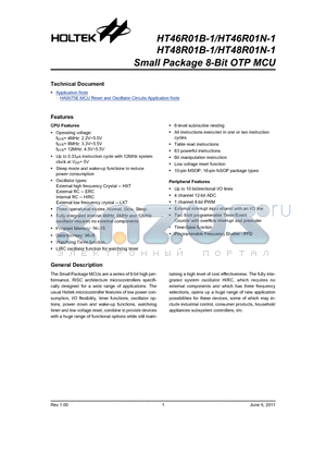 HT48R01B-1 datasheet - Small Package 8-Bit OTP MCU