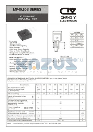 MP5008S datasheet - 40,50S IN-LINE BRIDGE RECTIFIER