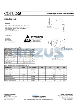 LM1PWH101 datasheet - Ultra Bright White TOPLED LED