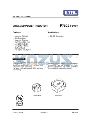 P7602 datasheet - SHIELDED POWER INDUCTOR