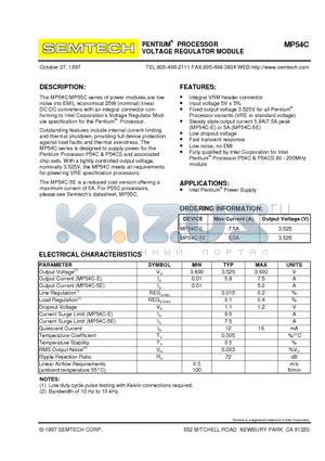 MP54C-5E datasheet - PENTIUM PROCESSOR VOLTAGE REGULATOR MODULE