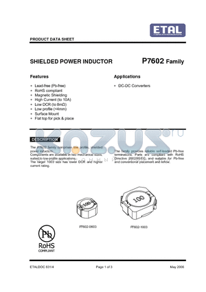 P7602-0603-101MT datasheet - SHIELDED POWER INDUCTOR