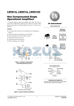 LM201AV datasheet - Non Compensated Single Operational Amplifiers