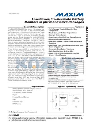 MAX6771 datasheet - Low-Power, 1%-Accurate Battery Monitors in lDFN and SC70 Packages