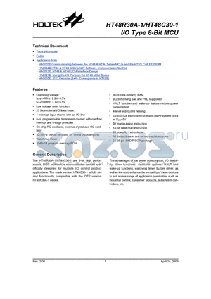 HT48R30A-1_09 datasheet - I/O Type 8-Bit MCU