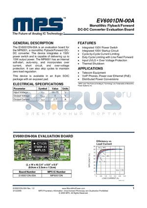 MP6001DN datasheet - Monolithic Flyback/Forward DC-DC Converter Evaluation Board