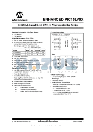 PIC16LV5XA02BI/P datasheet - EPROM-Based 8-Bit CMOS Microcontroller Series