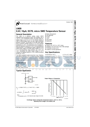 LM20BIM7 datasheet - LM20 2.4V, 10lA, SC70, micro SMD Temperature Sensor