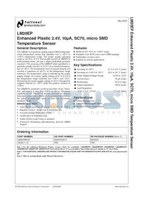 LM20CIM7EP datasheet - Enhanced Plastic 2.4V, 10uA, SC70, micro SMD Temperature Sensor