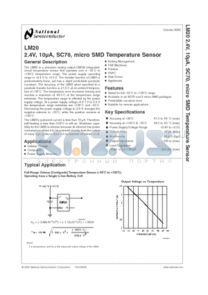 LM20CIM7X datasheet - 2.4V, 10lA, SC70, micro SMD Temperature Sensor