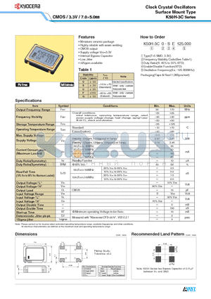 K50-3CG-SE datasheet - Clock Crystal Oscillators Surface Mount Type