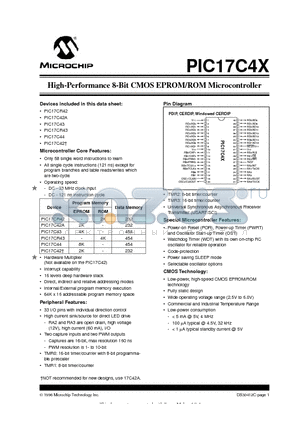 PIC17C42 datasheet - High-Performance 8-Bit CMOS EPROM/ROM Microcontroller