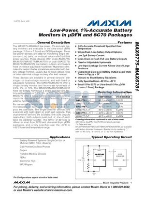 MAX6775 datasheet - Low-Power, 1%-Accurate Battery Monitors in lDFN and SC70 Packages