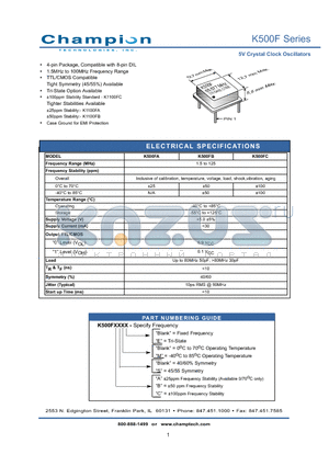K500FAASE datasheet - 5V Crystal Clock Oscillators
