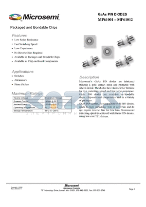 MP61003 datasheet - GaAs PIN DIODES