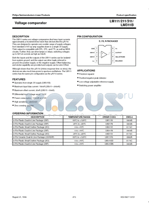 LM211N datasheet - Voltage comparator
