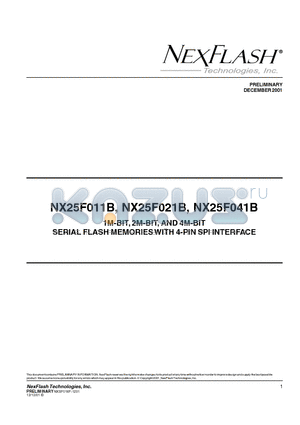 NX25F041B-3J datasheet - 1M-BIT, 2M-BIT, AND 4M-BIT SERIAL FLASH MEMORIES WITH 4-PIN SPI INTERFACE