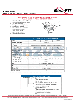 K500FMSA datasheet - 8 pin DIP, 5.0 Volt, CMOS/TTL, Clock Oscillator