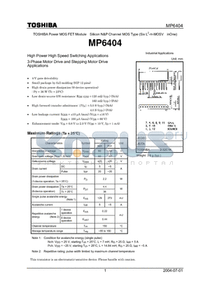 MP6404 datasheet - TOSHIBA Power MOS FET Module Silicon N&P Channel MOS Type
