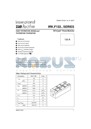 IRKF132 datasheet - FAST THYRISTOR/ DIODE and THYRISTOR