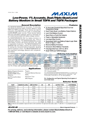 MAX6782TEB+ datasheet - Low-Power, 1% Accurate, Dual-/Triple-/Quad-Level Battery Monitors in Small TDFN and TQFN Packages