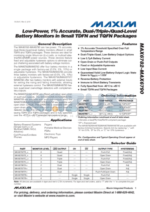 MAX6784 datasheet - Low-Power, 1% Accurate, Dual-/Triple-/Quad-Level Battery Monitors in Small TDFN and TQFN Packages