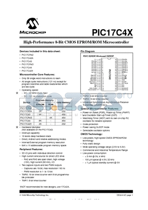 PIC17C42AT-16/PT datasheet - High-Performance 8-Bit CMOS EPROM/ROM Microcontroller