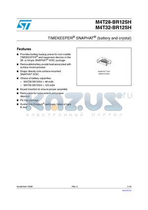 M4T28-BR12SH1 datasheet - TIMEKEEPER^ SNAPHAT^ (battery and crystal)