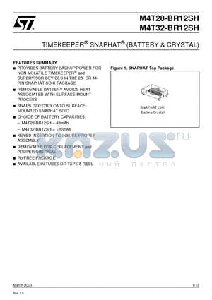 M4T28-BR12SH6 datasheet - TIMEKEEPER SNAPHAT (BATTERY & CRYSTAL)