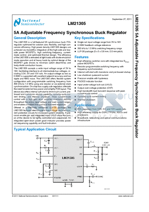 LM21305SQX datasheet - 5A Adjustable Frequency Synchronous Buck Regulator