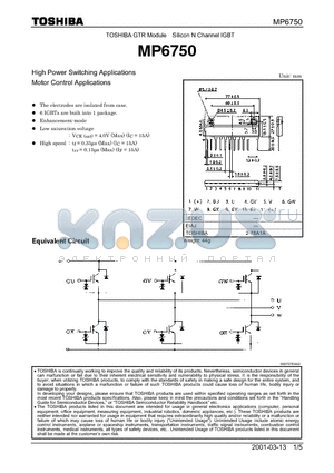 MP6750 datasheet - N CHANNEL IGBT (HIGH POWER SWITCHING, MOTOR CONTROL APPLICATIONS)