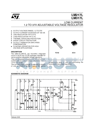 LM217L datasheet - LOW CURRENT 1.2V TO 37V ADJUSTABLE VOLTAGE REGULATOR