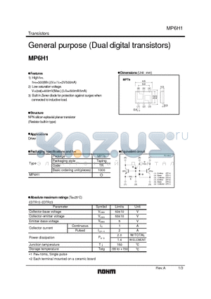 MP6H1 datasheet - General purpose (Dual digital transistors)