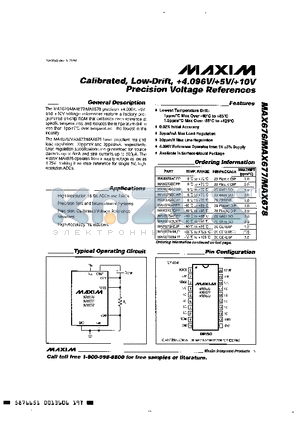 MAX678AEPP datasheet - CALIBRATED, LOW-DRIFT, 4,096V/5V/10V PRECISION VOLTAGE REFERENCES