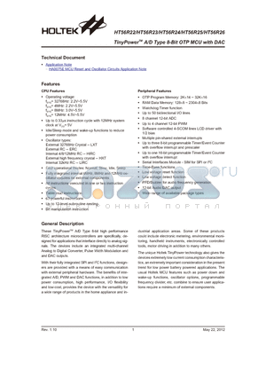 HT56R22_12 datasheet - TinyPowerTM A/D Type 8-Bit OTP MCU with DAC