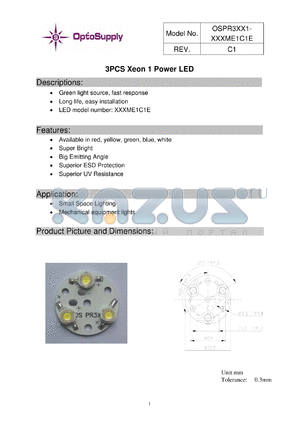 M4XME1C1E datasheet - 3PCS Xeon 1 Power LED Green light source, fast response