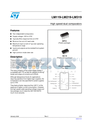 LM219DT datasheet - High speed dual comparators