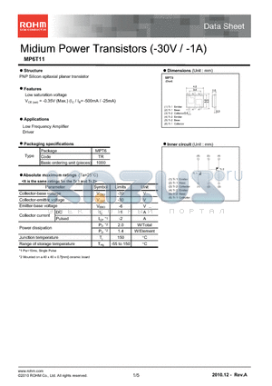 MP6T11 datasheet - Midium Power Transistors (-30V / -1A)
