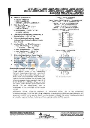 LM224 datasheet - QUADRUPLE OPERATIONAL AMPLIFIERS