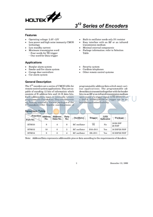HT6014 datasheet - 312 Series of Encoders