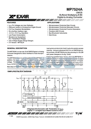 MP7524AAN datasheet - CMOS BUFERED MULTIPLYING 8 BIT DIGITAL TO ANALOG CONVERTER