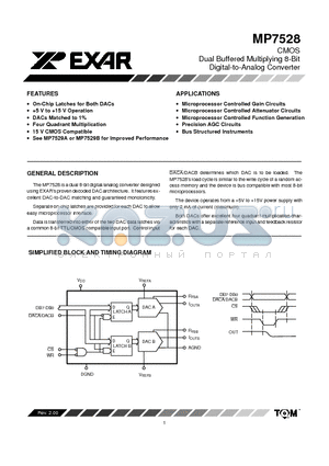 MP7528 datasheet - CMOS Dual Buffered Multiplying 8-Bit Digital-to-Analog Converter