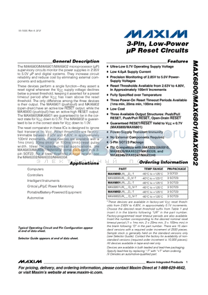 MAX6801UR_D_-T datasheet - 3-Pin, Low-Power lP Reset Circuits