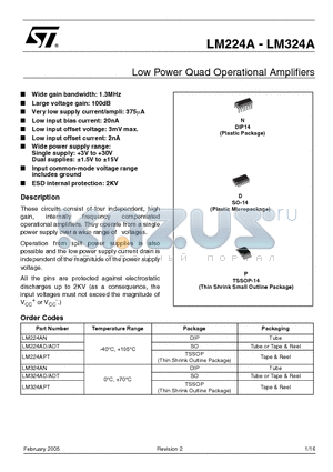 LM224AN datasheet - Low Power Quad Operational Amplifiers