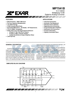 MP7541B datasheet - 15 V CMOS Multiplying 12-Bit Digital-to-Analog Converter