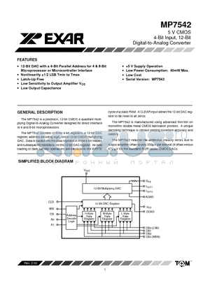 MP7542TD datasheet - 5 V CMOS 4-Bit Input, 12-Bit Digital-to-Analog Converter