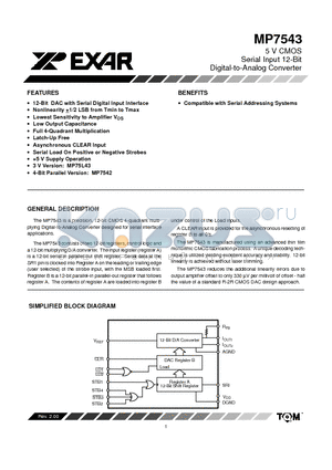 MP7543 datasheet - 5 V CMOS Serial Input 12-Bit Digital-to-Analog Converter