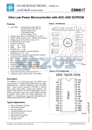 EM6617WW11 datasheet - Ultra Low Power Microcontroller with ADC AND EEPROM